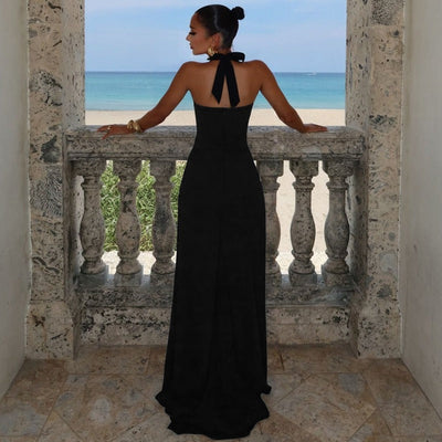 Vestido mujer largo escote corazón abertura alta elegante - Giselle