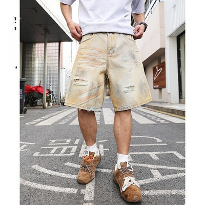 Pantalones cortos hombre denim desgastado de pierna ancha - Elías