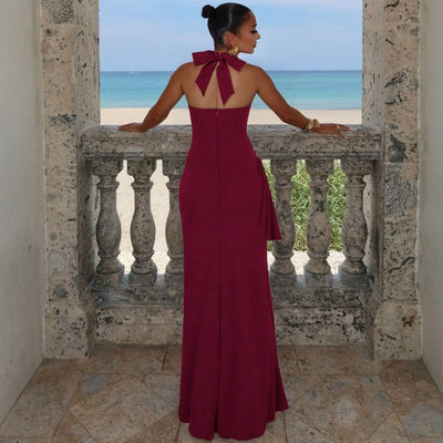 Vestido mujer largo escote corazón abertura alta elegante - Giselle