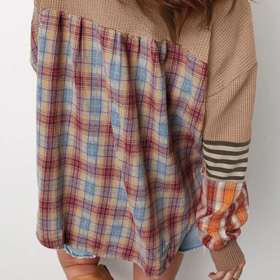 Sudadera mujer estilo patchwork manga a rayas y cuadros - Leona
