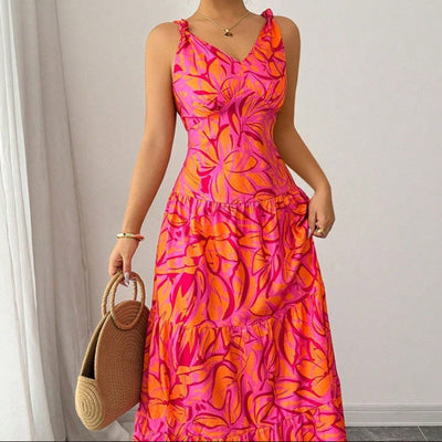 Vestido para mujer con estampado de tirantes corte acampanado - Priscila