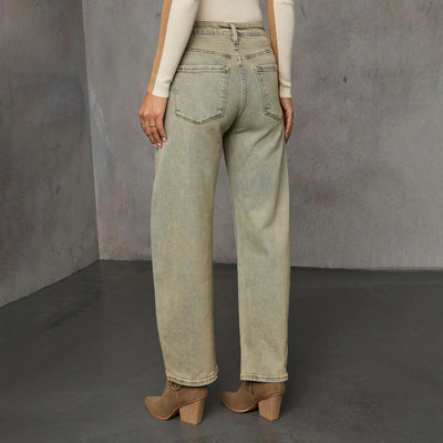 Vaquero para mujer denim lavado corte recto talle alto - Amira