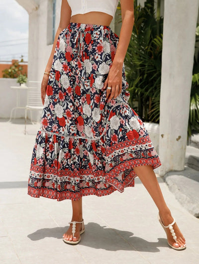 Falda larga mujer estampado floral bohemio - Vianey