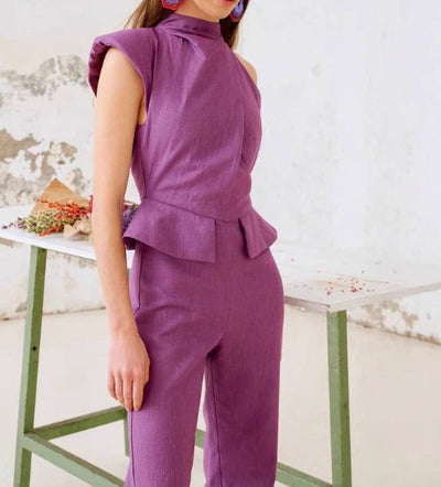 Mono mujer sin mangas peplum cuello alto lila - Oriane