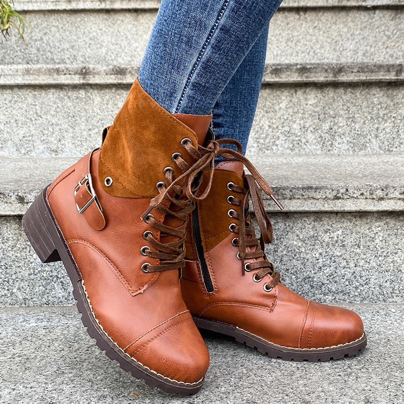 Botas mujer cordones piel sintética caña media estilo robusto - Thalia
