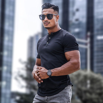 Camiseta hombre manga corta con botones cuello redondo - Luis