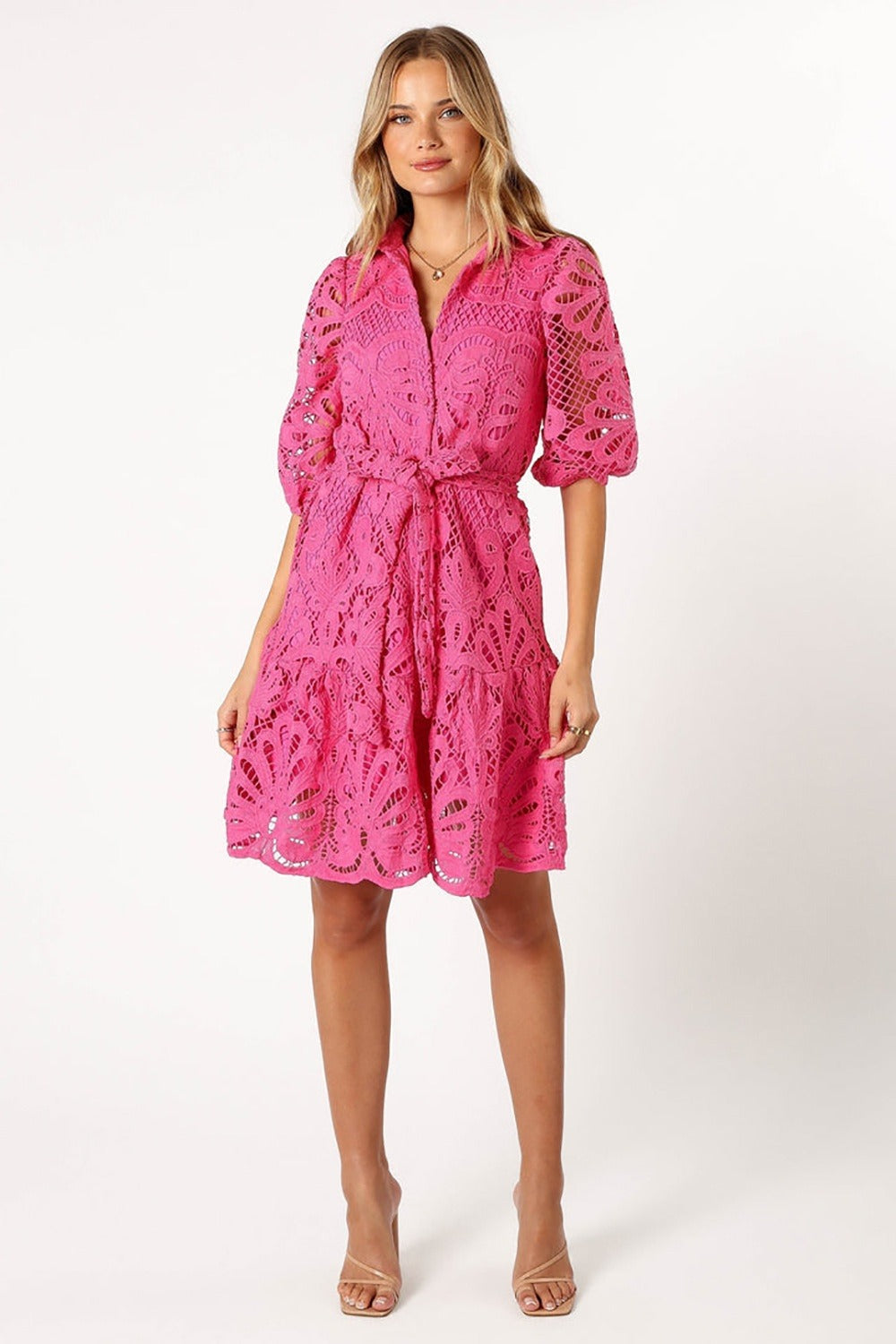 Vestido mujer encaje floral manga globo estilo romántico - Yanet