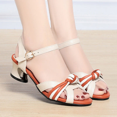 Sandalias de tacón bajo para mujer de piel sintética trenzadas estilo elegante - Noémie