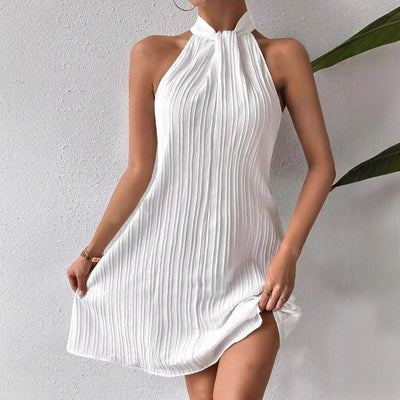 Vestido para mujer plisado de cuello halter cinturón - Eléa