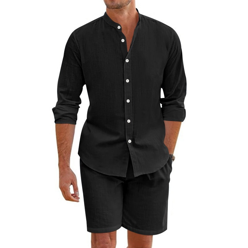 Conjunto hombre lino cuello mao manga larga casual - Terry