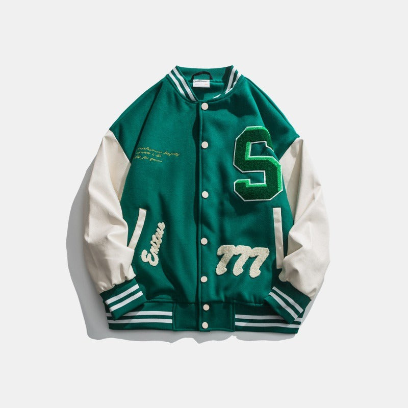 Chaqueta varsity hombre estilo universitario con parches bordados - Leo