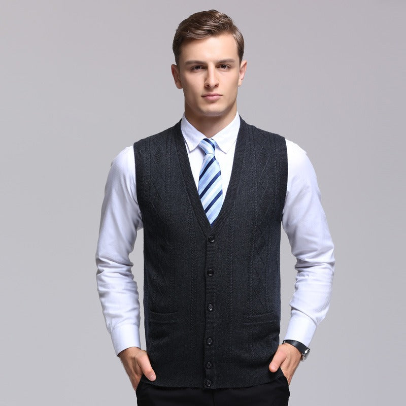 Chaleco hombre tejido canalé sin mangas estilo formal - Edgar