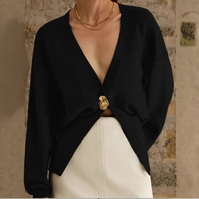 Cárdigan mujer punto grueso cruzado botón decorativo estilo chic - Romane