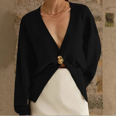 Cárdigan mujer punto grueso cruzado botón decorativo estilo chic - Romane