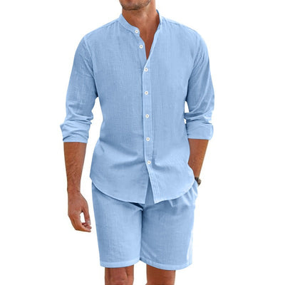 Conjunto hombre lino cuello mao manga larga casual - Terry