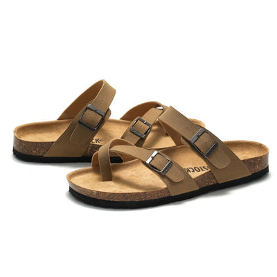 Sandalias mujer planas tiras cruzadas hebillas - Ninfa
