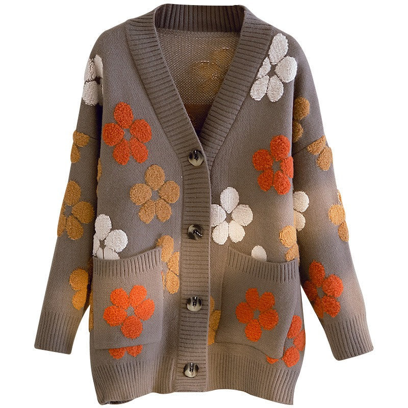 Cárdigan mujer punto jacquard flores estilo retro - Karla