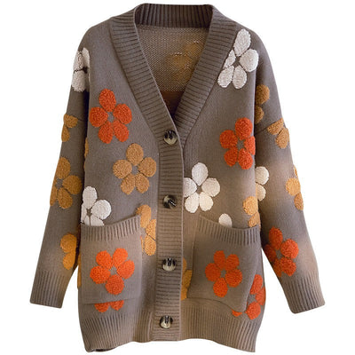 Cárdigan mujer punto jacquard flores estilo retro - Karla