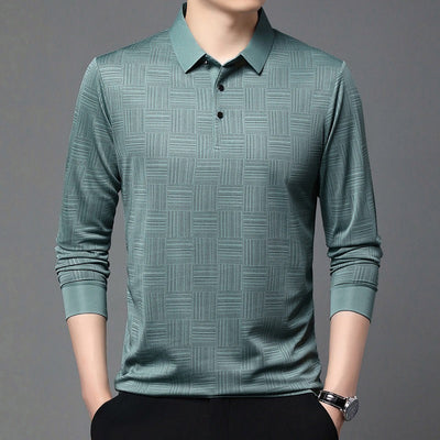 Camiseta polo para hombre de punto con textura geométrica y manga larga - Hugo