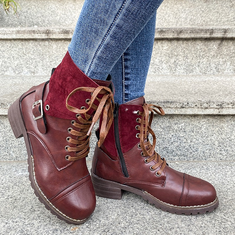 Botas mujer cordones piel sintética caña media estilo robusto - Thalia