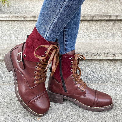 Botas mujer cordones piel sintética caña media estilo robusto - Thalia