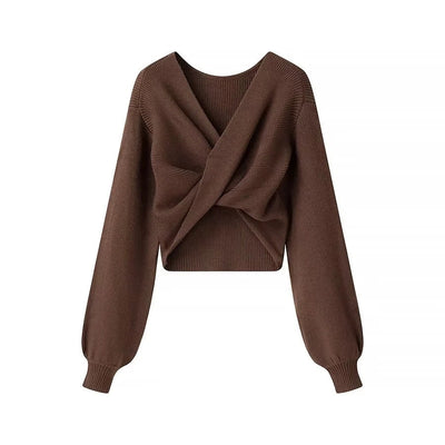 Jersey mujer punto canalé diseño cruzado estilo cropped - Alix