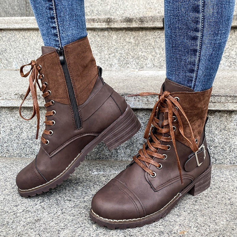 Botas mujer cordones piel sintética caña media estilo robusto - Thalia
