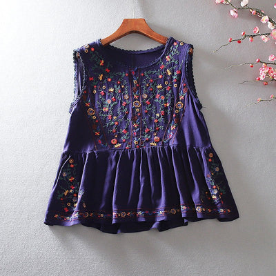 Blusa sin mangas bordado floral bohemio - Alondra