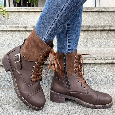 Botas mujer cordones piel sintética caña media estilo robusto - Thalia