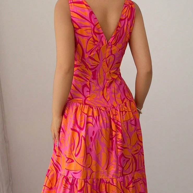 Vestido para mujer con estampado de tirantes corte acampanado - Priscila