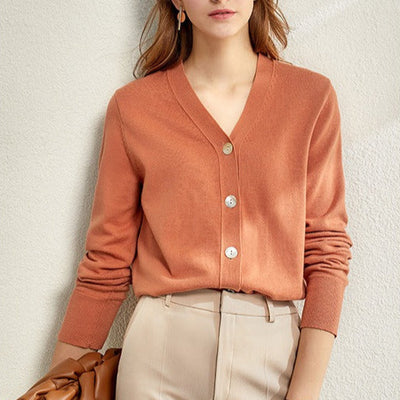 Cárdigan mujer punto fino cuello en V estilo minimalista - Annelise