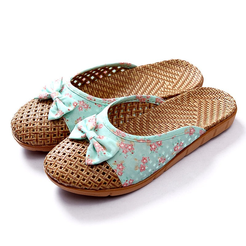 Zapatillas de casa mujer tejido rafia con lazo floral - Arumi
