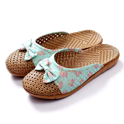 Zapatillas de casa mujer tejido rafia con lazo floral - Arumi
