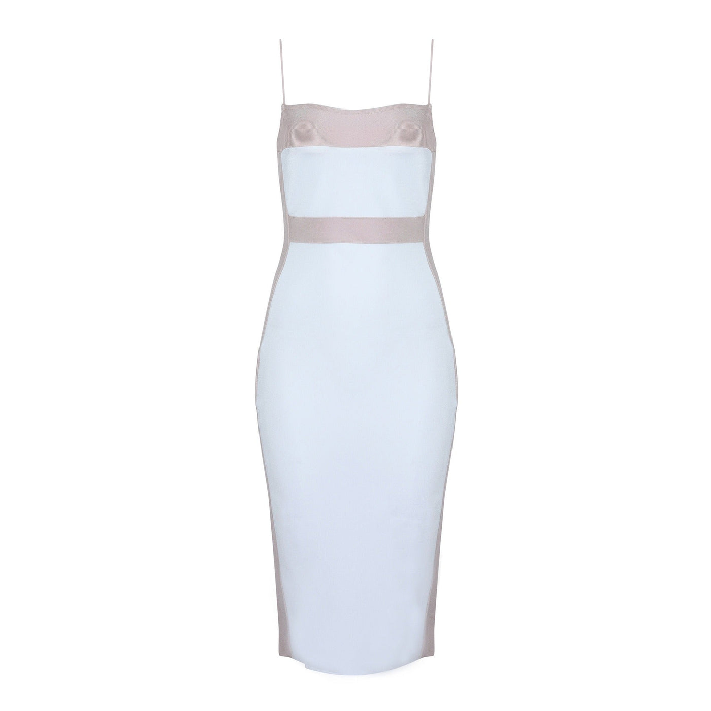 Vestido midi para mujer entallado con tirantes finos diseño bicolor - Teresa