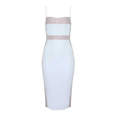 Vestido midi para mujer entallado con tirantes finos diseño bicolor - Teresa