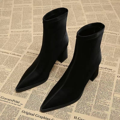 Botines para mujer punta fina elásticos con tacón ancho - Maribel