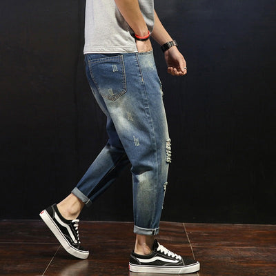 Pantalón vaquero hombre recto efecto desgastado rasgado - David