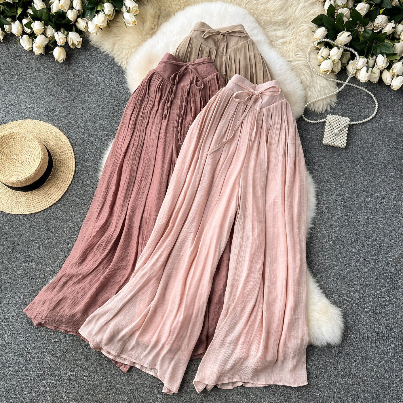 Pantalón para mujer de lino fluido tiro alto estilo palazzo - Mireya
