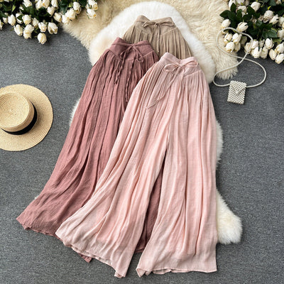 Pantalón para mujer de lino fluido tiro alto estilo palazzo - Mireya