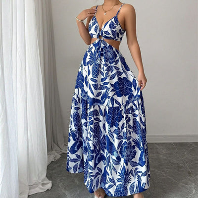 Vestido largo mujer estampado floral tirantes corte cut-out - Moenia