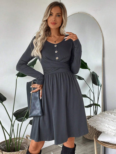 Vestido mujer punto suave botones cruzado - Athena