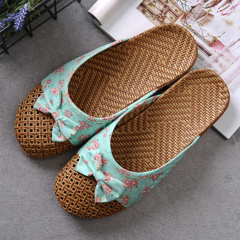 Zapatillas de casa mujer tejido rafia con lazo floral - Arumi