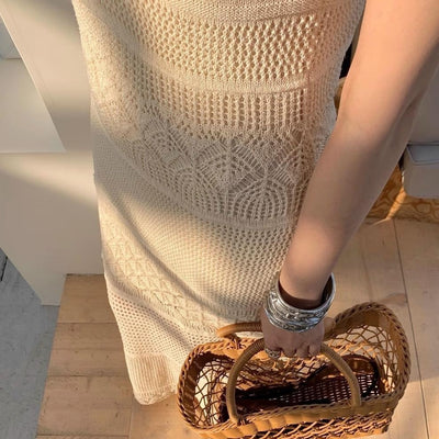 Vestido largo para mujer de punto calado de tirantes finos - Amandine