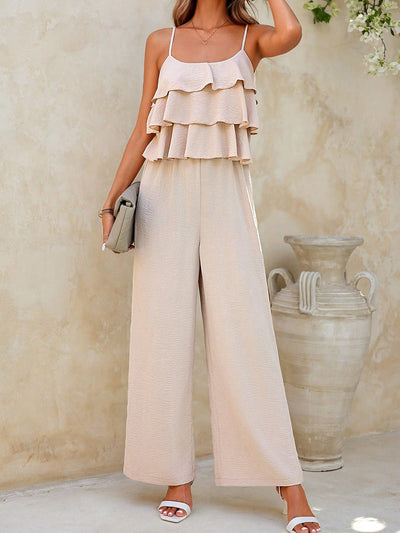 Mono para mujer de tirantes con volantes estilo palazzo - Amira