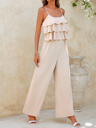 Mono para mujer de tirantes con volantes estilo palazzo - Amira