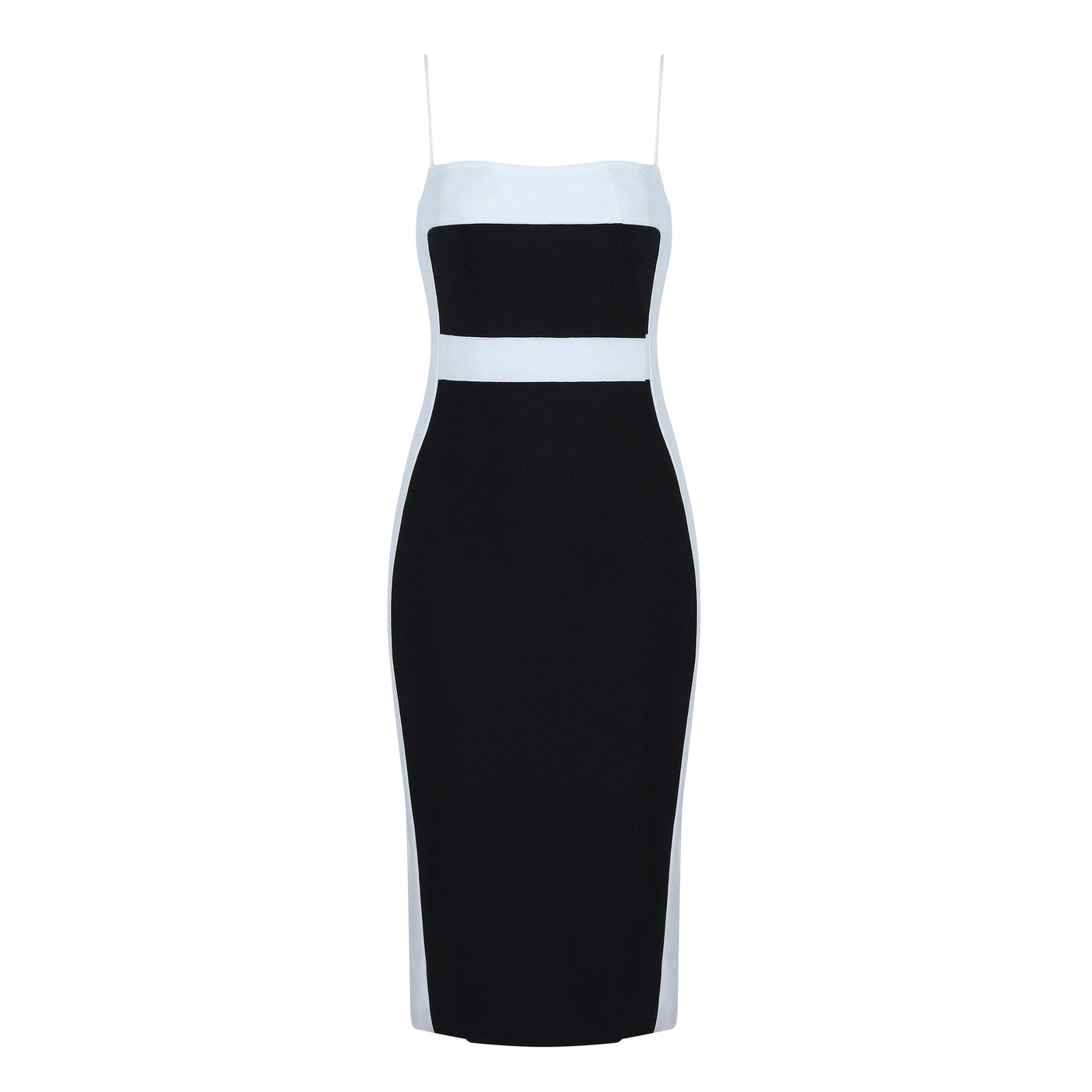 Vestido midi para mujer entallado con tirantes finos diseño bicolor - Teresa