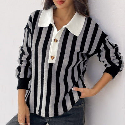 Jersey mujer rayas verticales cuello polo - Mirea