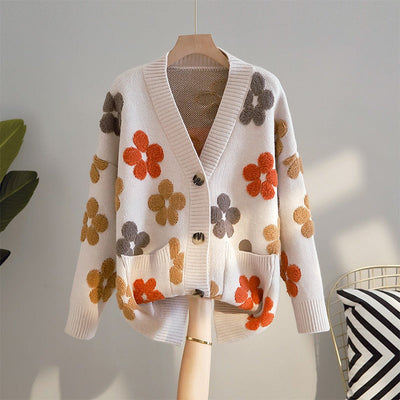 Cárdigan mujer punto jacquard flores estilo retro - Karla