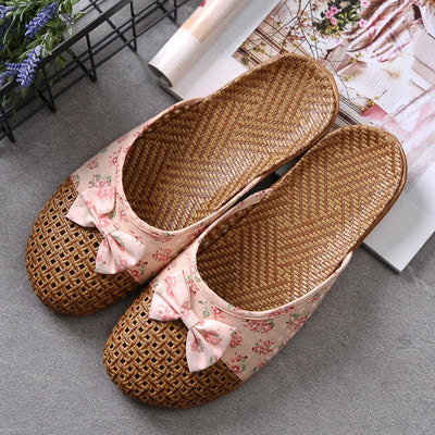 Zapatillas de casa mujer tejido rafia con lazo floral - Arumi