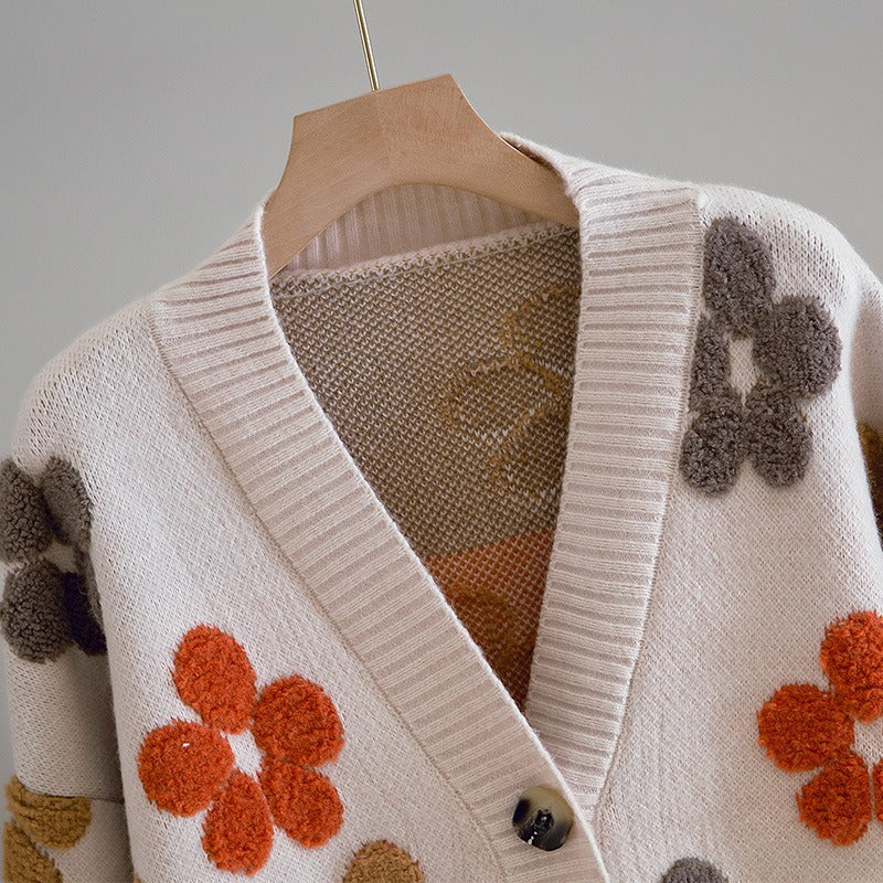 Cárdigan mujer punto jacquard flores estilo retro - Karla